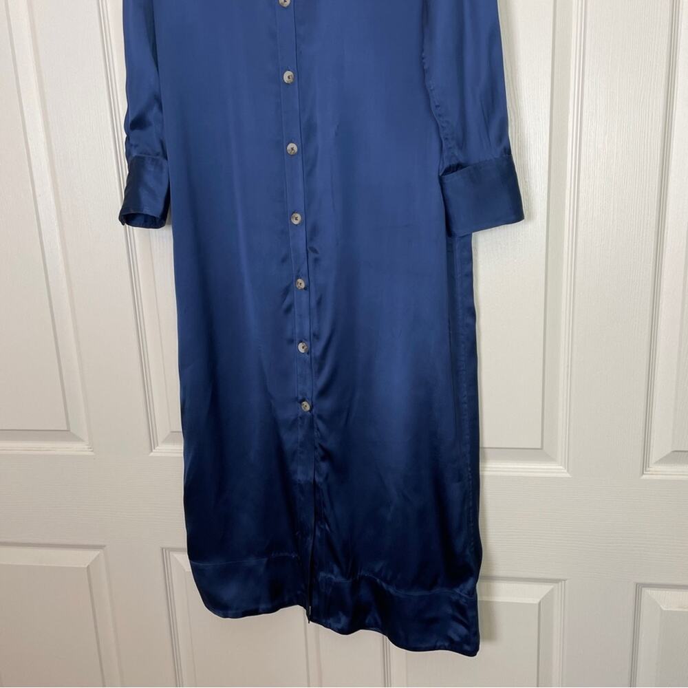 LouLou Studio Ara Satin Shirt Dress Navy Maxi Minimalist Sz M - Picture 5 of 11